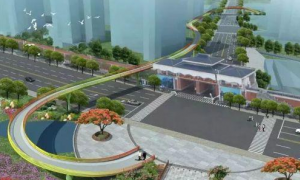 古風夜景和鋼結構人行天橋的完美融合